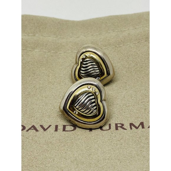 COPY - David Yurman Thoroughbred Diamond Heart 18K & Sterling Silver Cable Earr… - Picture 2 of 8